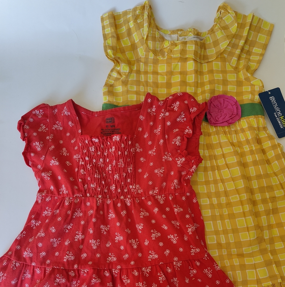 Red Floral and Yellow Checkered Dresses